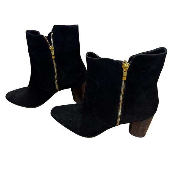 Aerosoles Asset Booties Women’s Size 12 M Black Suede Gold Zip Up Ankle Boot - Picture 3 of 6